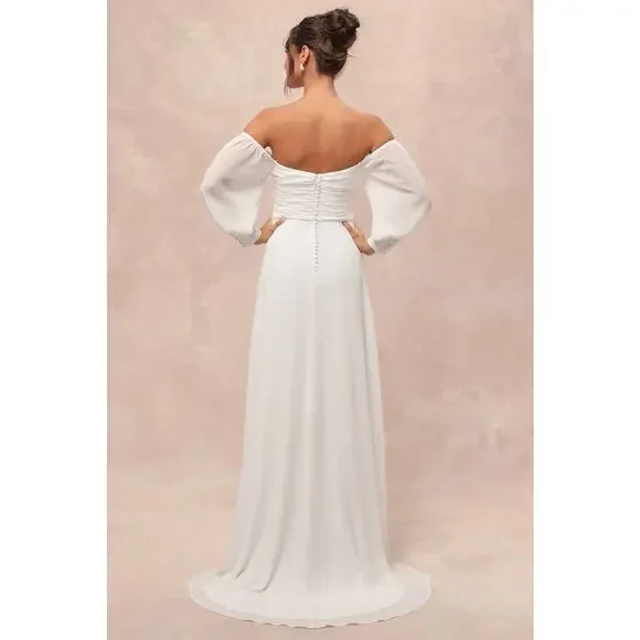 NWT Lulus Adorna White Off-the-Shoulder Maxi Dress Size M - Picture 2 of 11